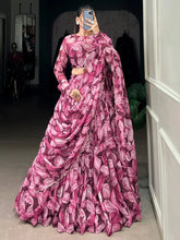 Wine Silk Lehenga Choli with Digital Print & Swarovski