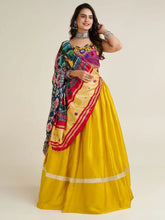 Yellow Gamthi Work Satin Lehenga Choli – Semi-Stitched Festive Ensemble