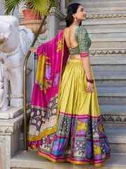 Yellow Tussar Silk Lehenga – Kalamkari Print & Foil Work