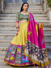 Yellow Tussar Silk Lehenga – Kalamkari Print & Foil Work