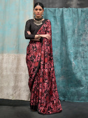 Adorable Black Digital Printed Crape Party Wear Saree With Blouse