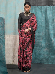 Adorable Black Digital Printed Crape Party Wear Saree With Blouse