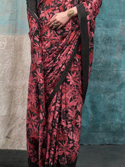 Adorable Black Digital Printed Crape Party Wear Saree With Blouse