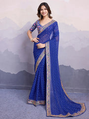 Adorable Blue Bandhani Printed Georgette Traditional Saree With Blouse
