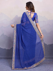 Adorable Blue Bandhani Printed Georgette Traditional Saree With Blouse
