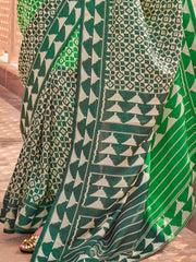Adorable Green Digital Printed Silk Casual Wear Saree With Blouse