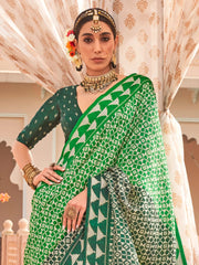 Adorable Green Digital Printed Silk Casual Wear Saree With Blouse