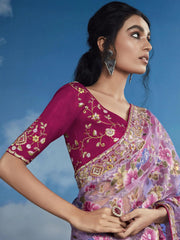 Adorable Lavender Brasso Festival Wear Saree With Blouse