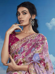 Adorable Lavender Brasso Festival Wear Saree With Blouse