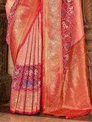 Adorable Peach Zari Weaving Silk Wedding Wear Saree With Blouse