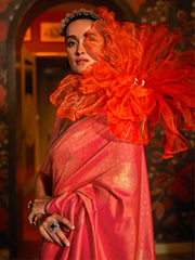 Adorable Pink Zari Weaving Silk Event Wear Saree With Blouse