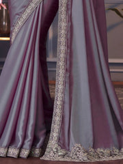 Alluring Dusty Purple Embroidered Chiffon Event Wear Saree With Blouse