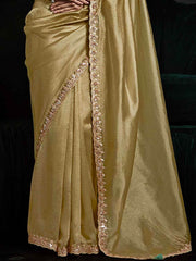 Alluring Golden Tissue Silk Saree With Printed Blouse