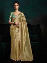 Alluring Golden Tissue Silk Saree With Printed Blouse