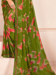 Alluring Green Digital Printed Georgette Office Wear Saree With Blouse