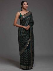 Alluring Green Sequins Georgette Reception Wear Saree With Blouse