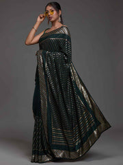 Alluring Green Sequins Georgette Reception Wear Saree With Blouse