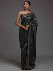 Alluring Green Sequins Georgette Reception Wear Saree With Blouse