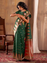 Alluring Green Weaving Silk Festive Wear Saree With Blouse