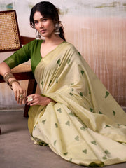 Alluring Green Zari Weaving Cotton Casual Wear Saree With Blouse