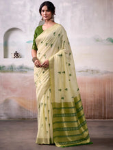 Alluring Green Zari Weaving Cotton Casual Wear Saree With Blouse