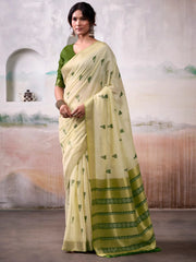 Alluring Green Zari Weaving Cotton Casual Wear Saree With Blouse