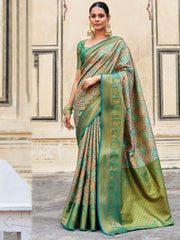Alluring Green Zari Weaving Silk Festive Wear Saree With Blouse