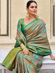 Alluring Green Zari Weaving Silk Festive Wear Saree With Blouse