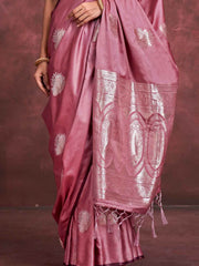 Alluring Pink Zari Weaving Silk Traditional Saree With Blouse