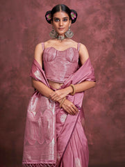 Alluring Pink Zari Weaving Silk Traditional Saree With Blouse