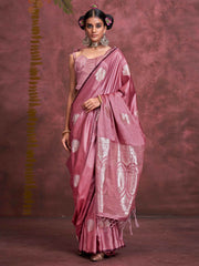 Alluring Pink Zari Weaving Silk Traditional Saree With Blouse