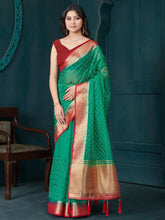 Attractive Green Bead Work Jacquard Event Wear Saree With Blouse