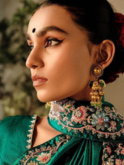 Attractive Green Embroidered Silk Traditional Saree With Blouse