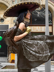 Attractive Grey Digital Printed Satin Festival Wear Saree With Blouse