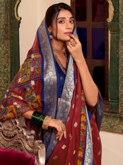 Attractive Maroon Kalamkari Printed Cotton Traditional Saree With Blouse