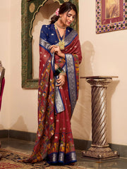 Attractive Maroon Kalamkari Printed Cotton Traditional Saree With Blouse