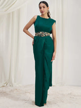 Awesome Teal Green Organza Silk Ready To Wear Saree With Blouse