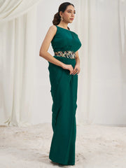 Awesome Teal Green Organza Silk Ready To Wear Saree With Blouse