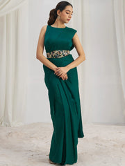 Awesome Teal Green Organza Silk Ready To Wear Saree With Blouse