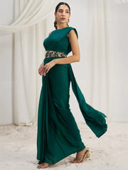 Awesome Teal Green Organza Silk Ready To Wear Saree With Blouse