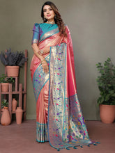 Bewitching Coral Red Zari Weaving Banarasi Silk Traditional Wear Saree