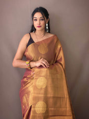 Bewitching Golden Zari Weaving Tissue Silk Festive Wear Saree