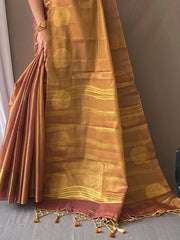 Bewitching Golden Zari Weaving Tissue Silk Festive Wear Saree