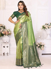 Bewitching Green Zari Weaving Banarasi Silk Evening Wear Saree
