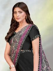 Captivating Black Sequins Satin Pre-Stitched Saree With Blouse