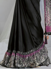 Captivating Black Sequins Satin Pre-Stitched Saree With Blouse