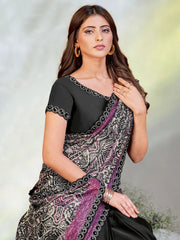 Captivating Black Sequins Satin Pre-Stitched Saree With Blouse