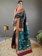 Captivating Black Zari Weaving Silk Event Wear Saree With Blouse