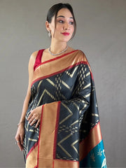 Captivating Black Zari Weaving Silk Event Wear Saree With Blouse