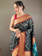 Captivating Black Zari Weaving Silk Event Wear Saree With Blouse